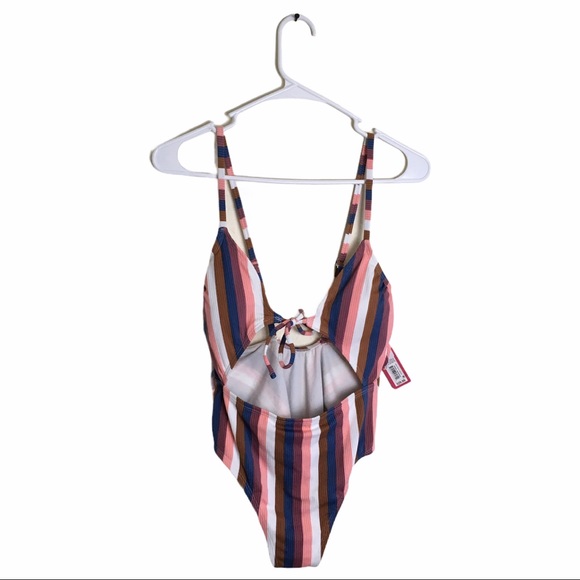 Juniors' Ribbed Tie-Front One Piece Swimsuit NWT - Picture 3 of 7